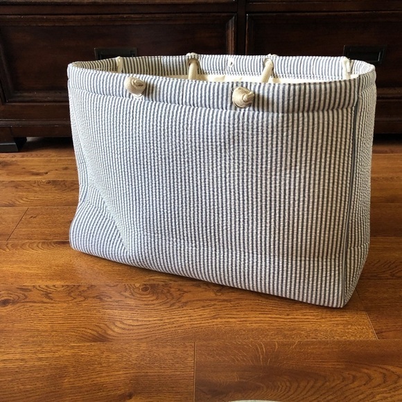 Navy & white striped seersucker whale X-large tote travel bag - Picture 6 of 7
